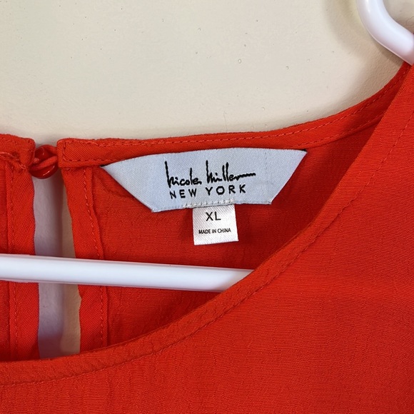 Nicole Miller New York Orange Ruffle Bell Sleeve Swiss Dotted Long Sleeve Blouse - Picture 4 of 8